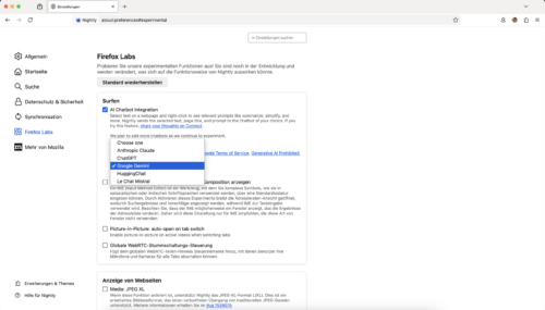 Chatbot-Integration in Firefox
