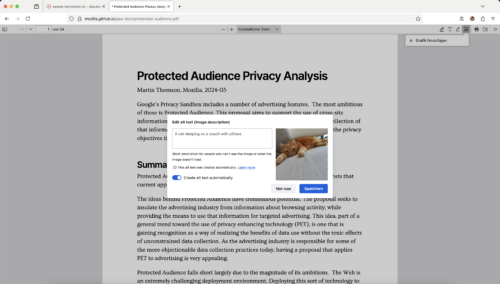 Alternativtext-Generierung für Bilder i PDF-Dateien, Firefox 130