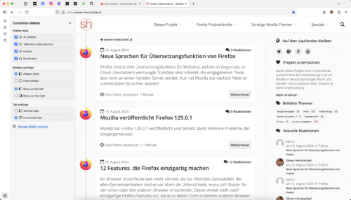 Neue Sidebar-Einstellungen in Firefox 131