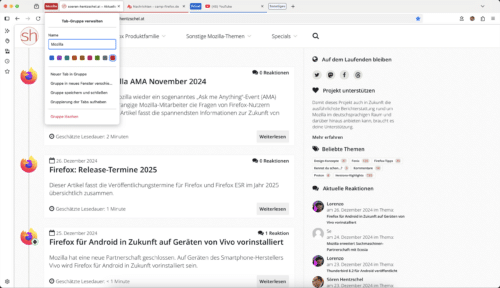 Tabgruppen in Firefox 135 Nightly