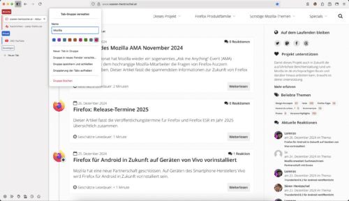 Tabgruppen in Firefox 135 Nightly